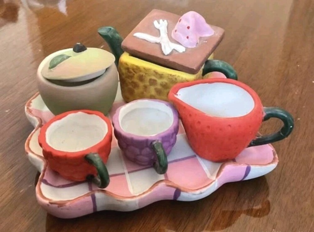 Vintage Style Miniature Ceramic Fruit and Vegetable Teapots Set of 6 Decor